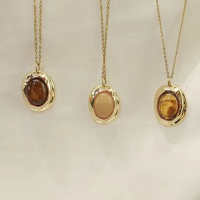 گردنبند پلاک سنگ بیضی