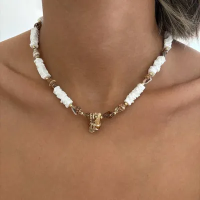 گردنبند مهره ای تک گوش ماهی